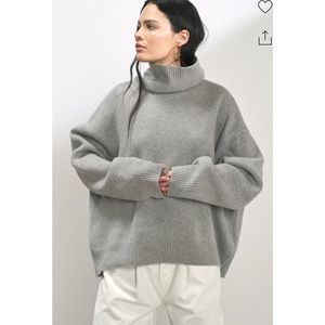 NWT - RAEY cropped displaced-sleeve roll-neck dark grey wool oversized sweater